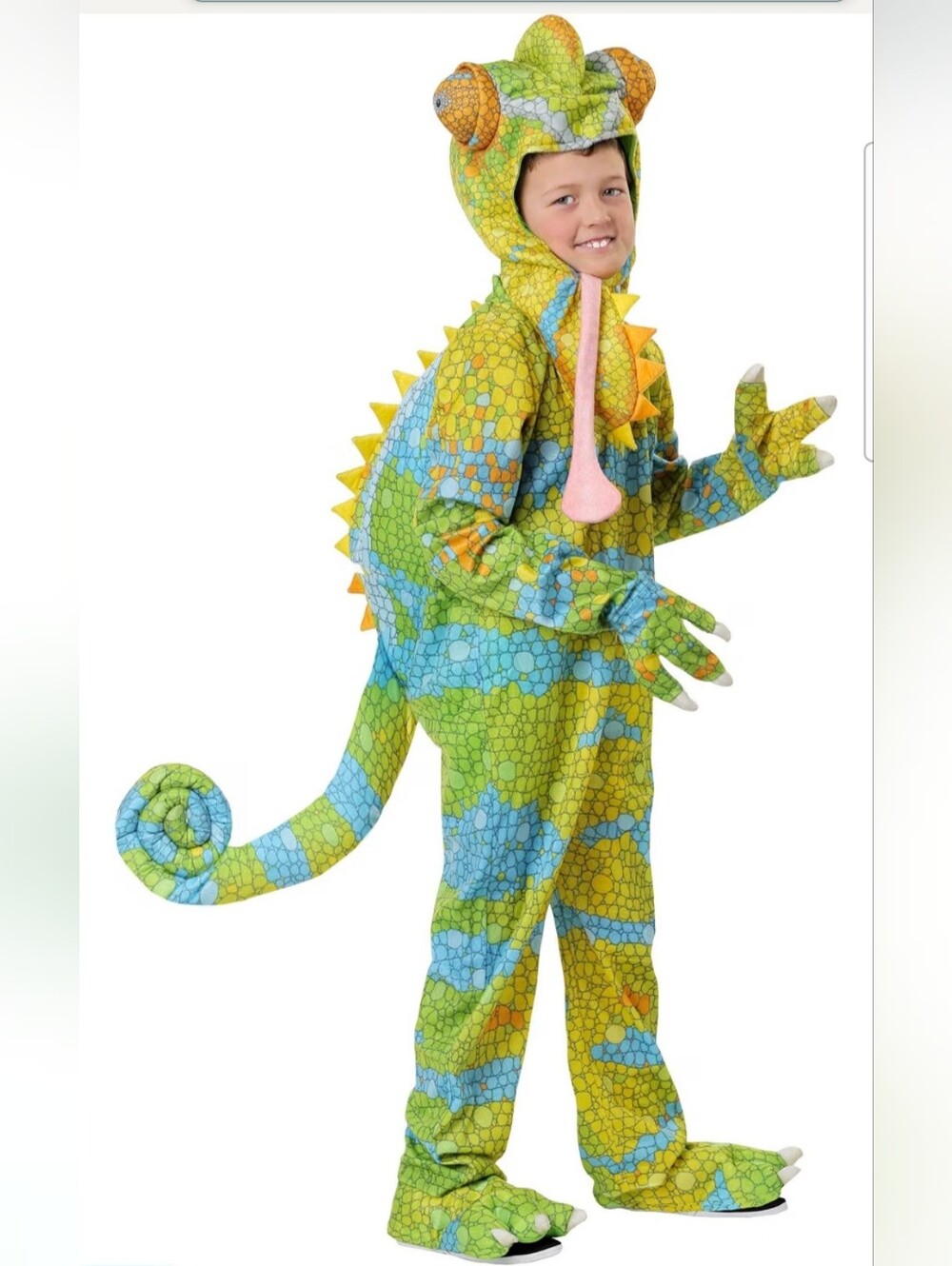 Child's Realistic Chameleon Lizard Costume Halloween Animal Nature Green Blue L